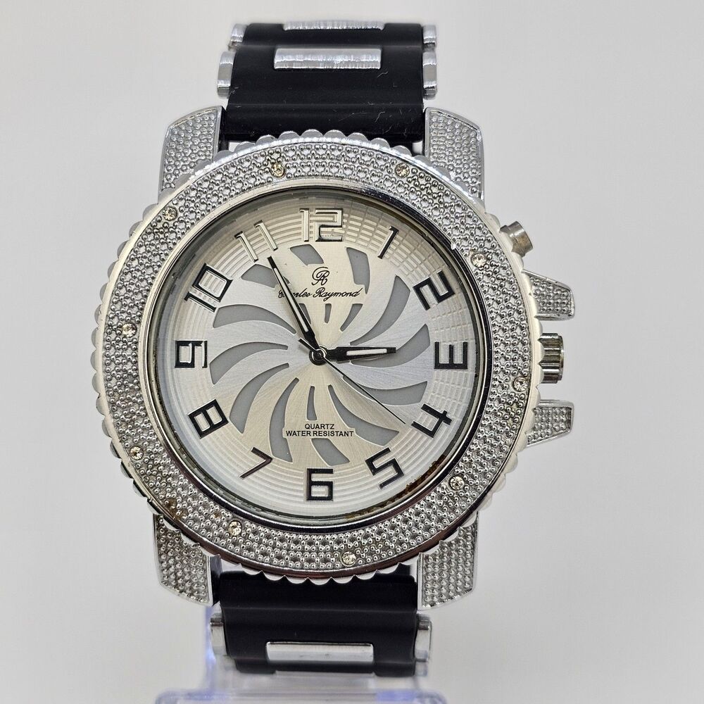 Charles Raymond Men's Watch 52MM Gray Dial Black Plastic Bands‎ New Batteries